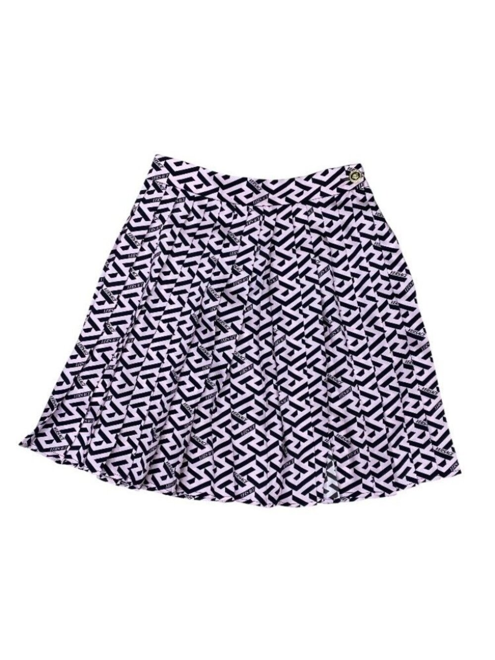 Versace la Greca Pleated Mini Skirt Polyester Pink Black Fine Contemporary